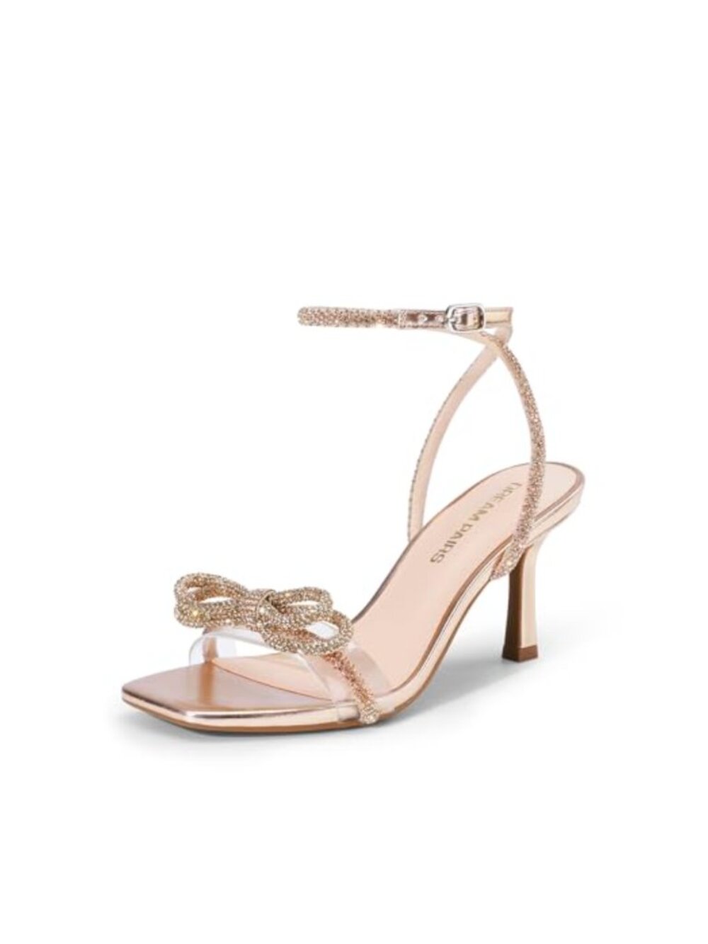 Rhinestone Ankle Strap Heeled Sandals Square Toe Stiletto Party Wedding